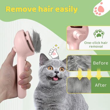 Щітка для котів з парою, щітка для собак з парою, щітка для котів та собак, щітка для котячого волосся, гребінець для котів з довгим волоссям, щітка для тварин, білий (рожевий)