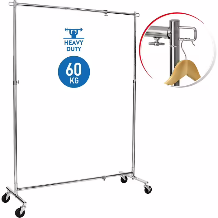 Tatkraft New York Clothes Rack Extendable Width and Height, Clothes Rack on Wheels, 86-143 x 44 x 100-165 cm, Mobile Stable Clothes Rack made of Stainless Steel (Steel)