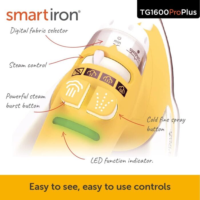 oliso TG1600 ProPlus Textile Steam Smart Iron, Yellow (311001)