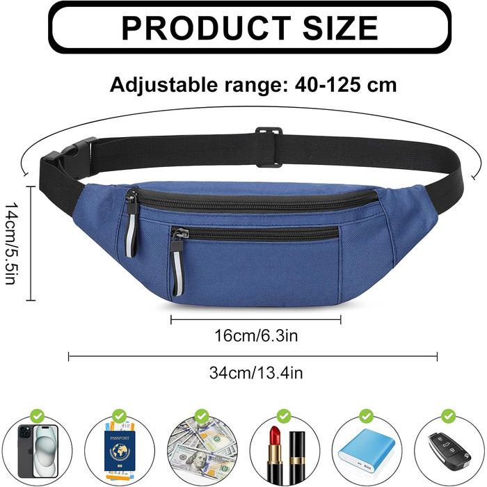 Водонепроникна поясна сумка для чоловіків, бананка з антикрадіжним захистом, 2 відділення, Oxford тканину, швидковисихаюча, для спорту, подорожей, повсякденного використання