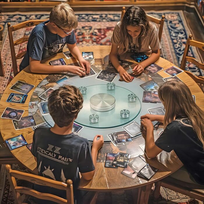 Roninkier Turntable for Tabletop, 50cm Large Round Clear Dining Table Rotating Tray Serving Platter with 6 Swivel Wheels, Heavy Duty Tempered Glass Centerpiece Lazy Susan