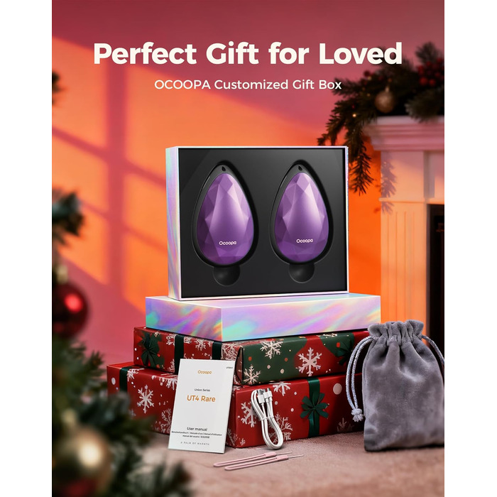 Електричні грілки для рук OCOOPA 2 шт. - стильні, у формі діаманта з магнітом, акумуляторні, для жінок, подарунок, Raynaud, піші прогулянки, кемпінг, лавандовий колір