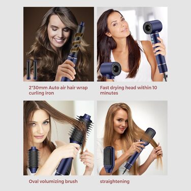 Фен-щітка Air Styler Pro 6 в 1: 1000W, для всіх типів волосся (блакитний)