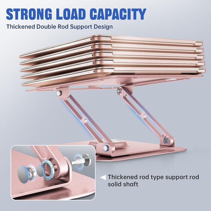 Adjustable Laptop Stand for Desk - 360° Rotating Base, Foldable & Portable - Fits 10-17 inch Laptops (Rose Gold)