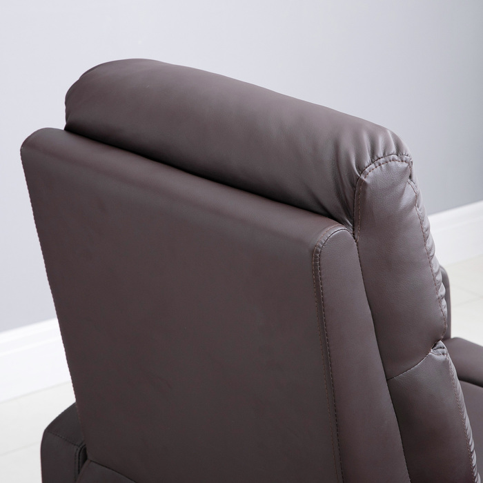 HOMCOM Recliner Chair with Rise Assist and Electric Massage Function, Reclining Function, Faux Leather, Brown, Comfortable Armchair with Remote Control