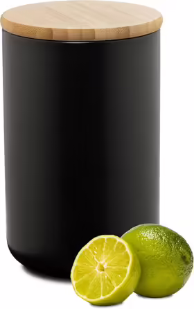 Moritz & Moritz Storage Jar Black 600 ml - Labelable – Ceramic Storage Jar with Bamboo Lid - Jar with Lid for Flour, Coffee, Muesli or Bathroom Accessories