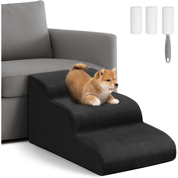 Сходинки для собак Mozvvco: 3 сходинки для маленьких собак, знімний чохол, чорний колір