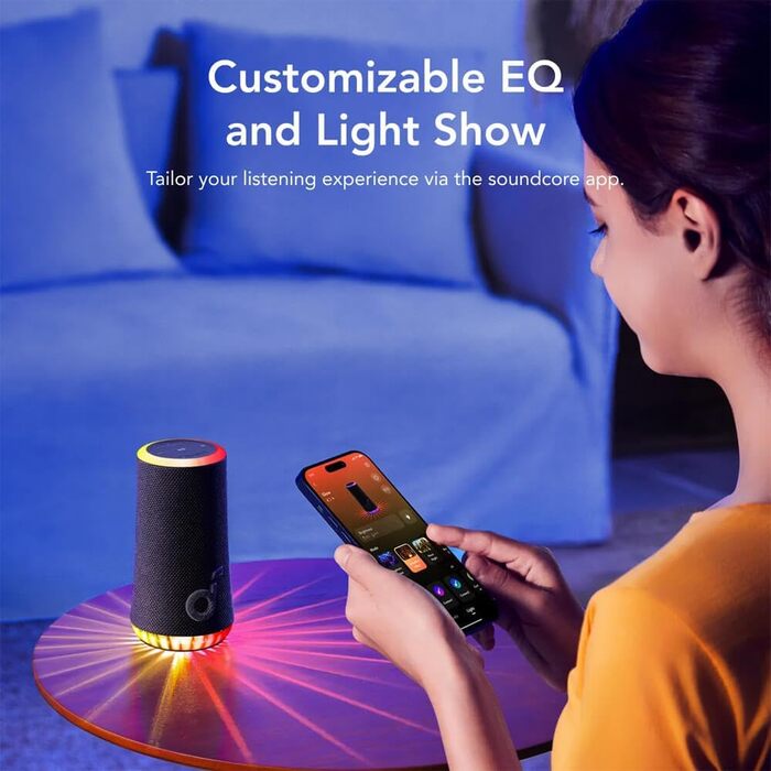 Soundcore Glow - портативна колонка з підсвічуванням, 30W, 360° звук, IP67, 18 годин, EQ, для дому, саду, вечірок