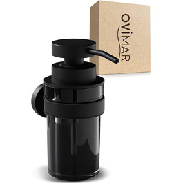 ovimar Soap Dispenser Lokta | black | with drillable wall mount | made of stainless steel and black glass | extra large opening for easy refilling | for bathroom or kitchen | hand sanitizer dispenser