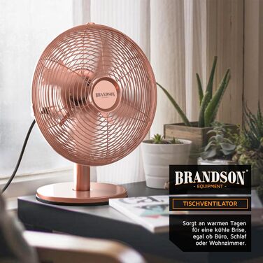 Настільний вентилятор Brandson з мідним дизайном: 3 швидкості, осциляція 80°, нахил 40°, металевий корпус (E: Рожевий)