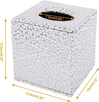 Disco Ball Tissue Box Cover, PU Leather, Cube-Shaped Tissue Holder, Square, Paper Holder, Napkin Dispenser for Home, Office, and Car (Silver Carving)