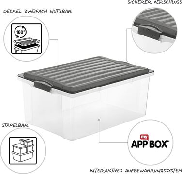 Rotho Compact 3-Piece Storage Box Set 70L with Lid and Wheels (3x38L, Anthracite/Transparent)