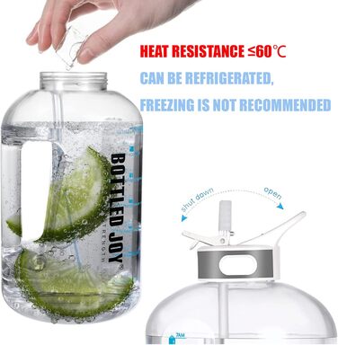 Water Bottle with Straw, 1 Gallon/ 3.5L BPA-Free Leak-Proof Plastic Sports Bottle, Water Bottle with Time Markers, Drinking Bottle for Fitness, Office, Outdoor, Home