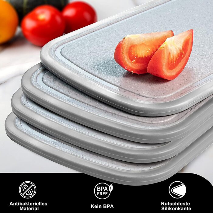 Набір дерев'яних обробних дощок 3 шт. з гранітною текстурою, антиковзкі наклейки, жолоб для соку, BPA-Free, з ручкою. Пластикові обробні дошки, антибактеріальні, кухонні аксесуари, гаджети, помічники (світло-сірий, 29 x 19 см)