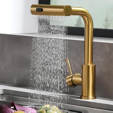 Кухонний змішувач AIMADI висувний, чорний, з 3-х режимною лійкою та 38 см шлангом, однорідний, для холодної та гарячої води, підходить для раковини та кухонного острова. Змішувач для кухні з водоспадом, чорний.