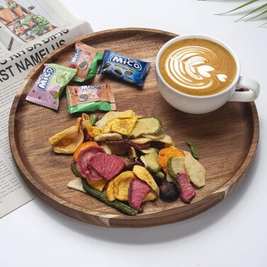 Round Wooden Tray, Acacia Wood Serving Tray, Serving Platter, Appetizer Charcuterie Board, Tray Organizer for Kitchen/Countertop, 35.1 x 35.1 x 2 cm
