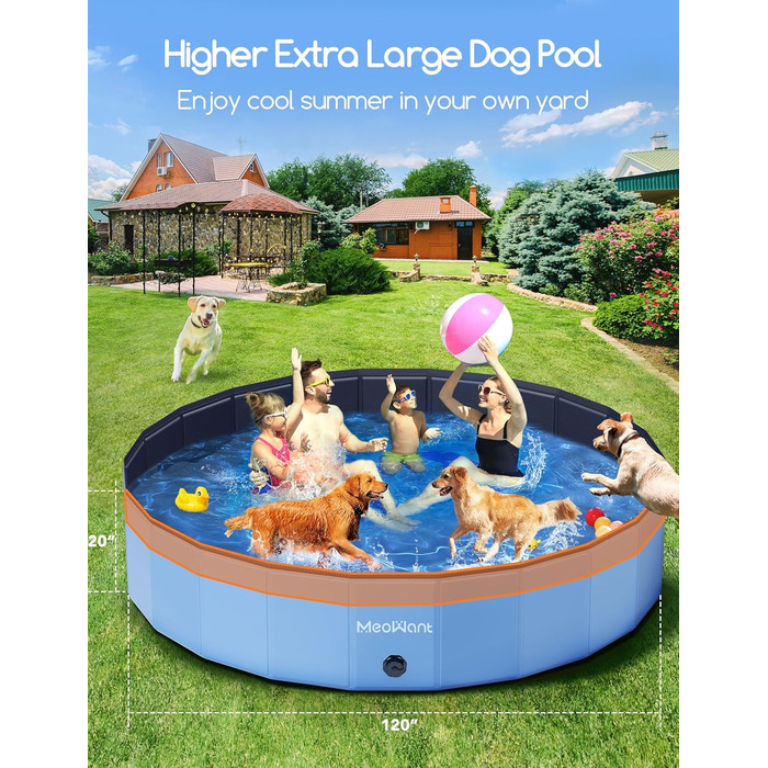 Meowant Foldable Dog Pool, Dog Bathtub, Splash Pool Large Thickened PVC, Extra Large Outdoor Foldable Kids Pool, Portable Non-Slip Dog Splash Pool, No Pump Required (272 x 50 cm) (305*50cm)
