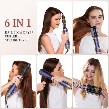 Набір для укладки волосся OKWRAP Airstyler 6 в 1: фен-щітка, автоматична завивка, об'ємні насадки, блакитний