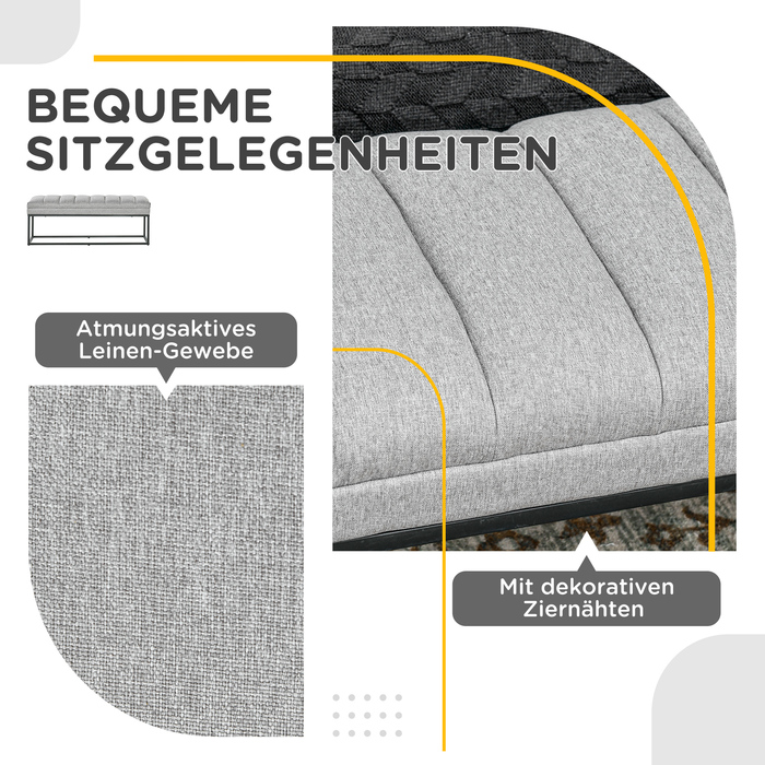 HOMCOM Bench with Linen Look Upholstered Bench for Bedroom, Bed Bench, Dressing Bench up to 200 kg, Steel, Light Grey, 120x44x45.5 cm