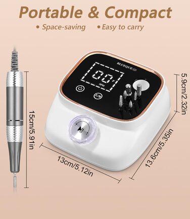 Електрична машинка для манікюру та педикюру 45000 RPM з LCD-дисплеєм та набором аксесуарів, професійний фрезер для гелевих нігтів, портативна електрична машинка для шліфування нігтів, золота