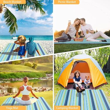 WAIZHIUA велика пікнікова ковдра 200 x 200 см, вологостійка, для пляжу, парку, кемпінгу, сімейних концертів, похідів, блакитна