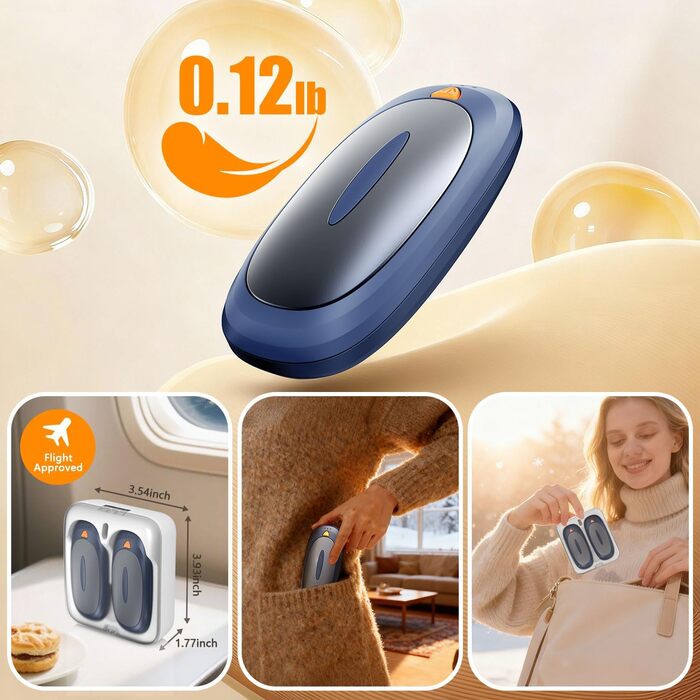 Електричні грілки для рук 2 шт. 4000mAh з зарядним кейсом 10000mAh, 3 режими нагріву, USB-C, для катання на лижах, кемпінгу, подарунок (темно-синій)