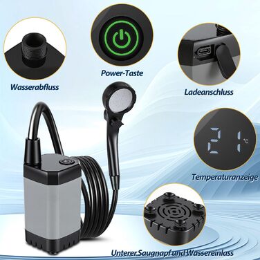 Портативний душ для кемпінгу з насосом 6000mAh, 20л, складне відро та аксесуари для подорожей, саду, авто, тварин