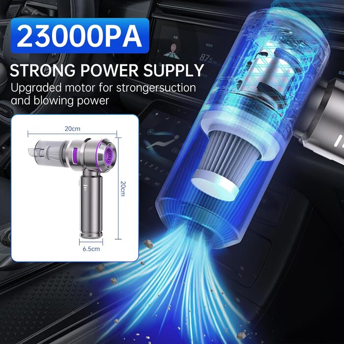 Бездротовий міні-пилосос Semflagree 23000Pa: для дому, авто, офісу. Зручний, портативний, USB-зарядка. Підходить для видалення шерсті тварин.