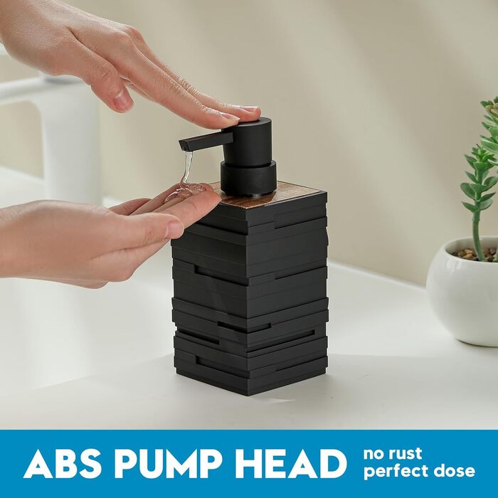 Диспенсер для мила та миючого засобу чорного кольору з дерева для кухні та ванної кімнати, з помповим дозатором
