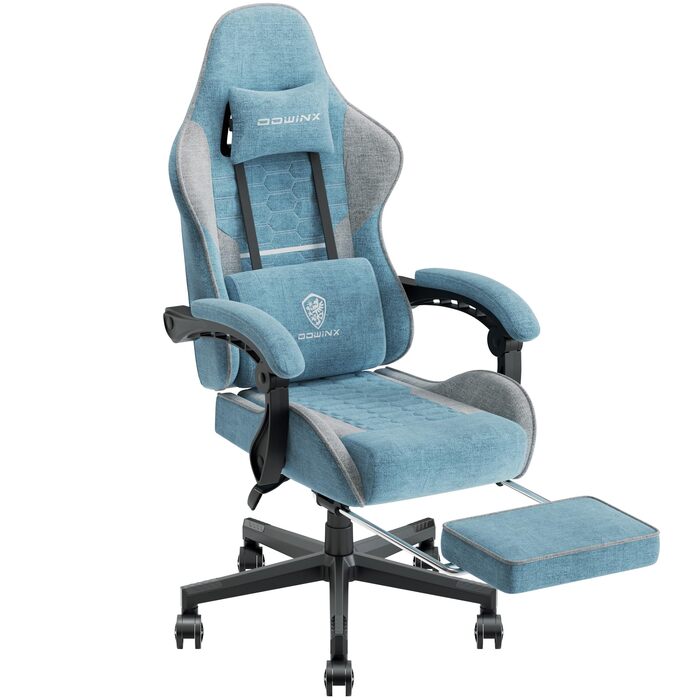 Ігровий крісло Dowinx з підголівником та підставкою для ніг, тканинне, з масажем, ергономічне, для офісу та геймінгу