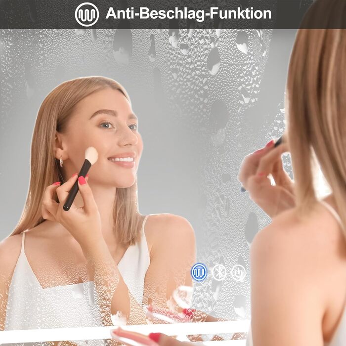 Дзеркало для ванної кімнати зі підсвічуванням 70x50 см, сенсорне управління, антизапітніння, 3 кольори світла, регулювання яскравості, Bluetooth (100x70 см)