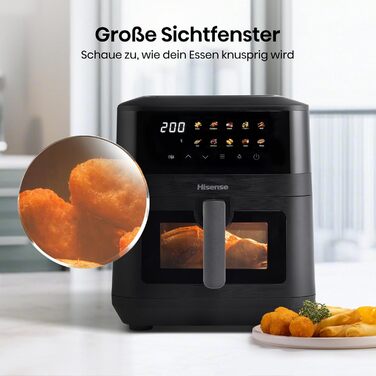 Фритюрниця без олії Hisense HAF2700DCD, 2700 Вт, 11 л, 8 програм, антипригарне покриття, дисплей, енергоефективна, SyncServe, чорна