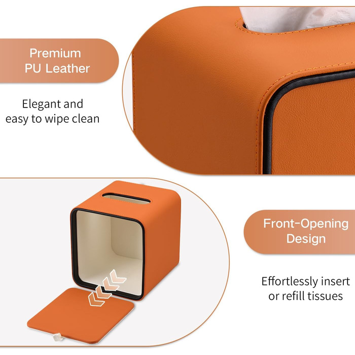 Скринниця для серветок GORESE, шкіряна, квадратна, 15x15x15.8 см, помаранчевий колір
