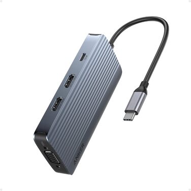 USB-C хаб Anker: док-станція з двома HDMI, 100W, 10Gbit/s, 8 портів для MacBook, Dell, iPad Pro