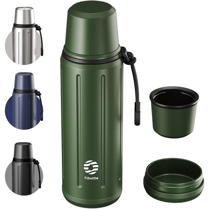 Термос Healter Thermoskanne 1л з чашкою (72 години холод & 24 години гаряче) - термофляга для кави, чаю, офісу, школи (зелений)