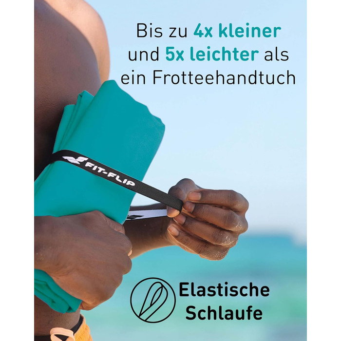 Рушник з мікрофібри Fit-Flip - компактний, легкий, швидковисихаючий - для подорожей, спорту, пляжу - великий, 50x30 см та 100x50 см (Petrol Blue)