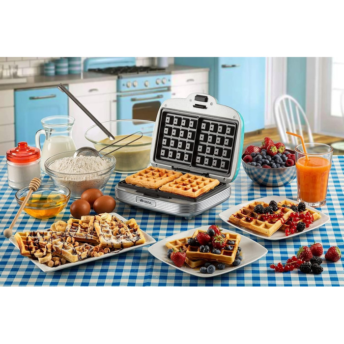Ariete Party Time 700W Electric Waffle Maker - Non-Stick, Blue