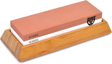 Шліфувальний камінь для кухонних ножів Gräwe Sharphome, кордіт, 1000/3000, з бамбуковою підставкою