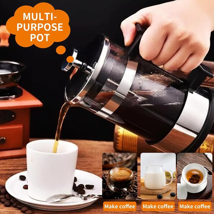 UCAMP Френч-прес для кави та чаю, 1000 мл, скляна кавова преса, портативна кавоварка з потрійним фільтром, для подорожей та подарунків