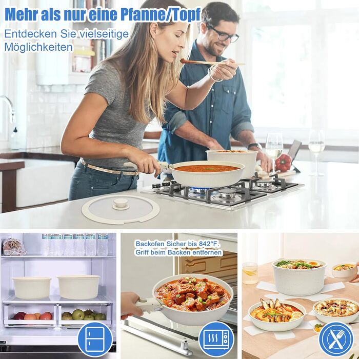 GFTIME 17-Piece Cookware Set with Non-Stick Ceramic Coating - Induction Compatible Pots and Pans Set, Stackable & Dishwasher Safe, 20/26cm Glass Lids, PFOA/PTFE/PFAS-Free