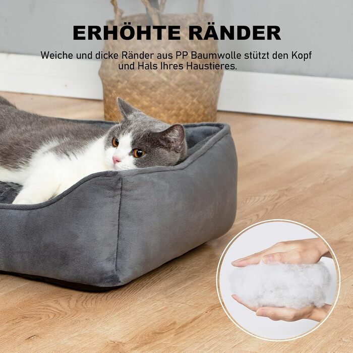 Dog Bed for Small and Medium Dogs 65x55x18cm, Washable Dog Cushions, Removable Cover, Dog Sofa Dog Basket with Raised Edges, Fluffy Cat Bed Dog Bed with Nubs, Dark Grey (55x45x16cm, Dark Grey - Removable)