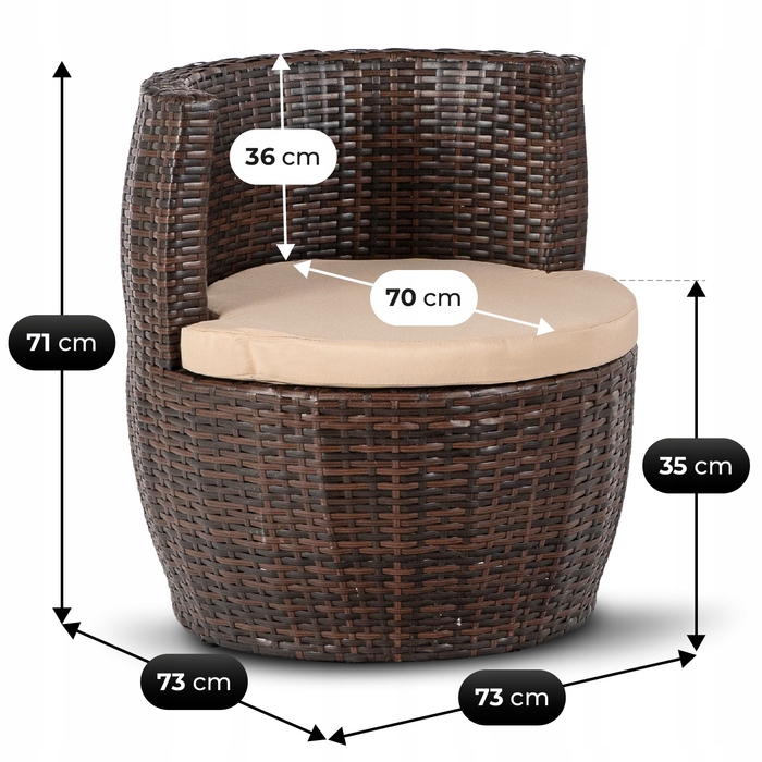 Комплект садових меблів із техноротанга MEBEL ELITE, коричневий, 3 предмети