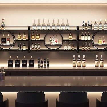 Металева вітрина для вина на стіну, круглий винний стеллаж, шафа для вина з металу, для бару, полиці для бару, багатофункціональна вітрина для дому, ресторану, бару (100x15x80 см, Чорний)