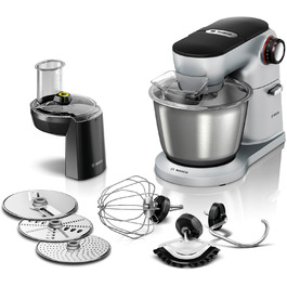 Кухонний комбайн Bosch Serie 8 MUM9D33S11, 1600 Вт, 5,5 л, планетарне змішування, нержавіюча чаша, насадки для замішування тіста, збивання, силіконовий віник, 7 швидкостей, шинкувальна насадка, 3 диски, сріблястий
