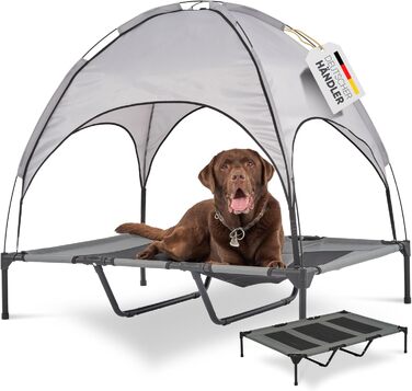 Підвищене лежання для собак з дахом, для саду та вулиці, XL, 122x91x23/114 см, сірий