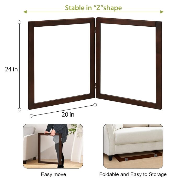 Дерев'яне перегороджувальне ґратка для собак, 4 панелі, широка, 76,2 см, складна, бар'єр для тварин, масивне дерево та сталевий дріт, захисне ґратка для дверей, коридорів, 30'Height-4 Panel (24'Height-2 Panel, Коричневий)