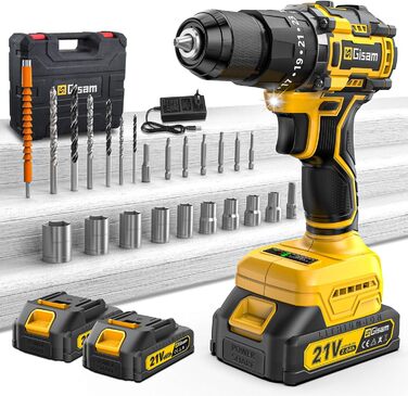 Акумуляторний шуруповерт 21V з набором 2 акумулятори 2.0Ah, 55Nm, 23+3 ступені, 10мм патрон, 2 швидкості, LED-ліхтик, 24шт аксесуарів та кейс для дому та саду