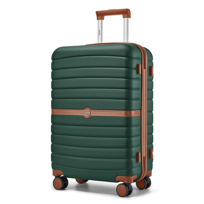 Чемодан KONO - Набір 3 шт. з ABS+PC, з коліщатами та кодовим замком (66см, темно-зелений/коричневий)