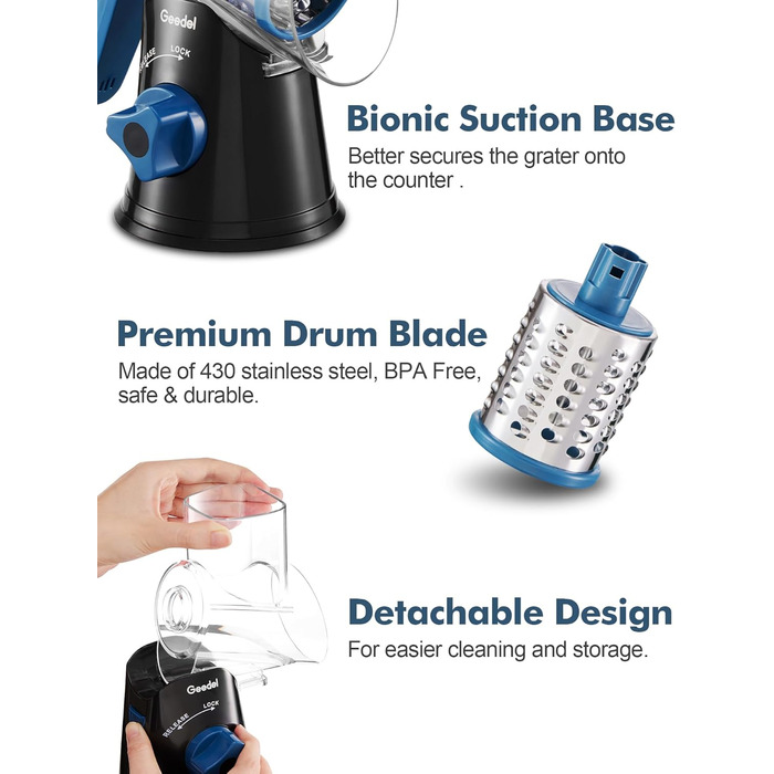 Терезка для овочів та сиру з 3 наборами лез, тертка-терка для швидкої та легкої нарізки, ідеальна для сиру, огірків, моркви, горіхів, білий колір (чорний, 3 леза)