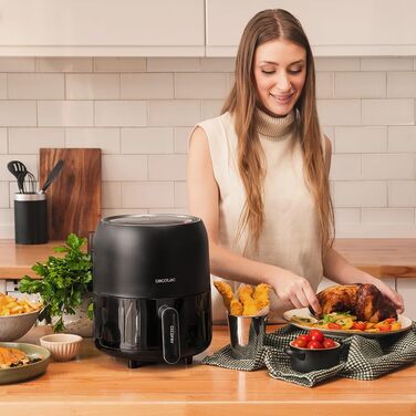 Фритюрниця без олії Cecotec Cecofry Fantastik Window 4000, 4 л, 1400 Вт, 9 програм, сенсорне управління, PerfectCoo, 80-200ºC, чорна